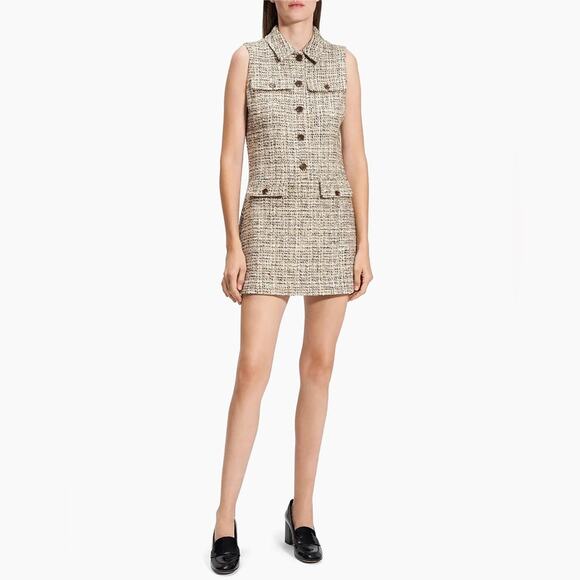 Theory Dresses & Skirts - Theory Tweed Sleeveless Minidress Neutral Cream Tan Women’s Size 10 NWOT
